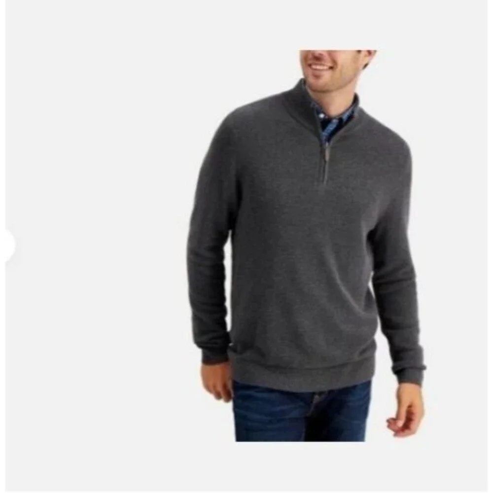 Club Room Sweater Mens XXL Charcoal Heather Gray Mock Neck 1/4 Zip Outerwear NWT